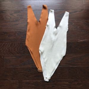 Tan V-neck bodysuit